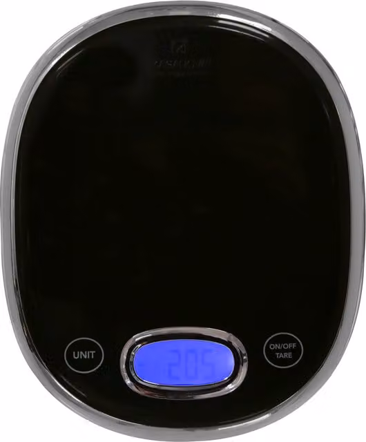 Bilancia digitale da cucina KASANOVA con display digitale e finitura nera cromata, portata 5 kg – 1