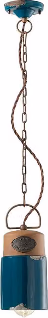 Lampadario Vintage Industrial Cilindrica Ferro E Ceramica Verde 1 Luce E27