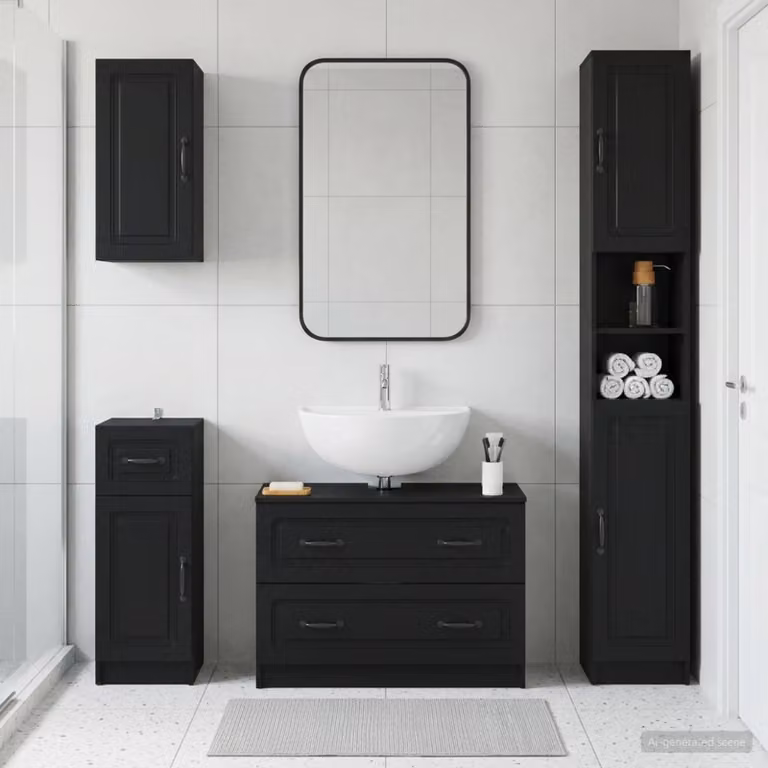 Set di mobili da bagno moderno vidaXL UTRECHT nero 4 pezzi con mobile sottolavabo e pensile a parete
