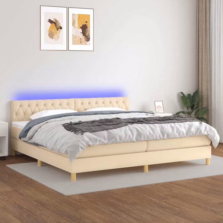 Letto Ibrido con Materasso e Illuminazione LED vidaXL in Tessuto Bianco e Beige L 200 x P 200 cm