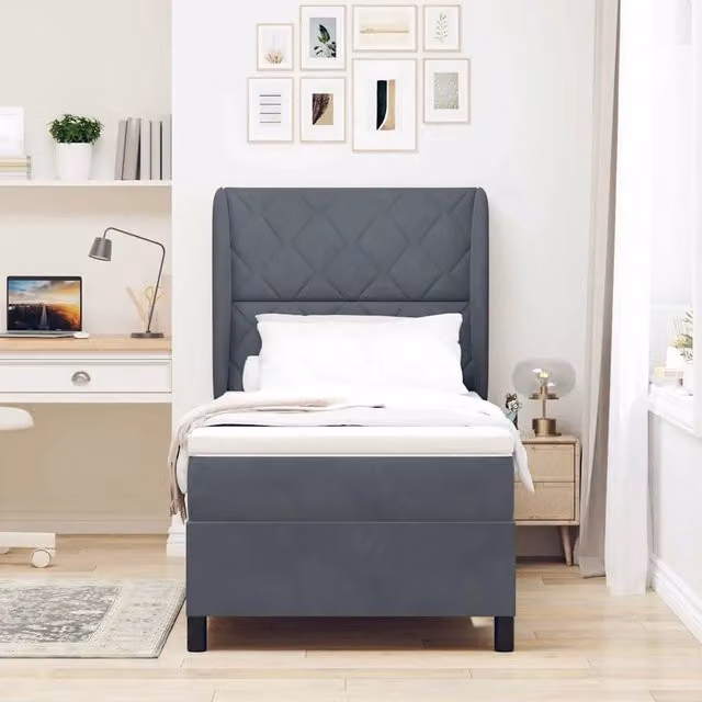 Letto ibrido con testiera in velluto vidaXL Grigio, L 90 x P 200 cm – 1