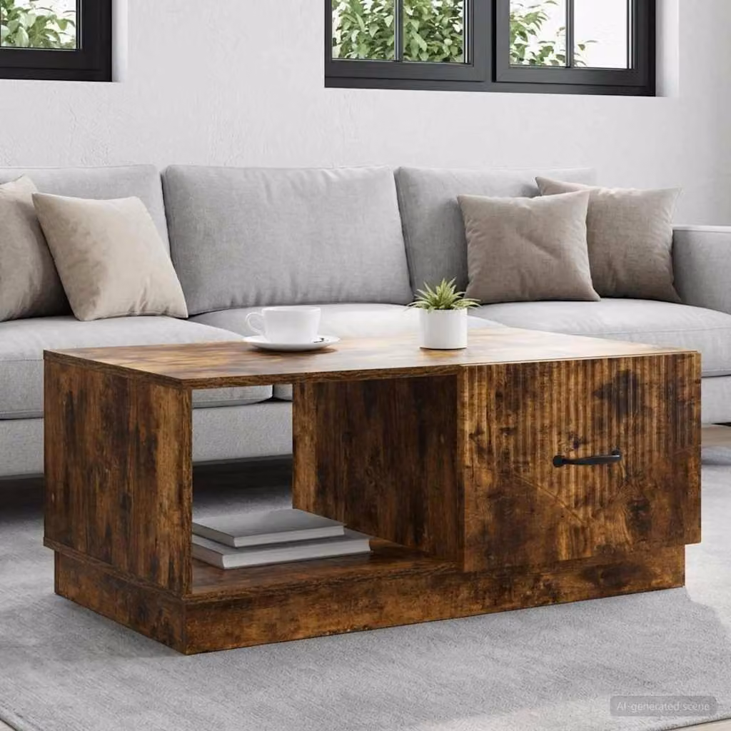 vidaXL Tavolino da salotto moderno in rovere color marrone L: 90 cm, P: 50 cm, H: 37 cm