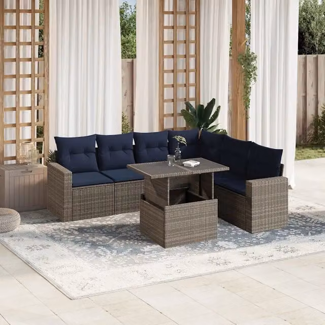 Set Divani da Giardino 7 pz con Cuscini Grigio in Polyrattan 3267301