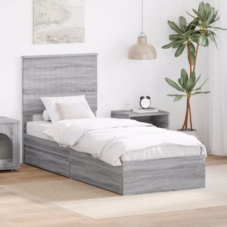 Letto con contenitore e cassetto vidaXL in legno Grigio Sonoma L: 75 cm, P: 190 cm