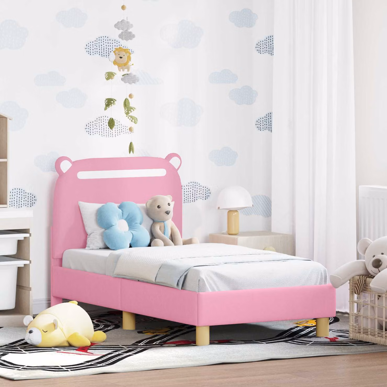 Struttura letto per bambini vidaXL con testata imbottita, colore rosa, L 140 x P 70 x H 78 cm