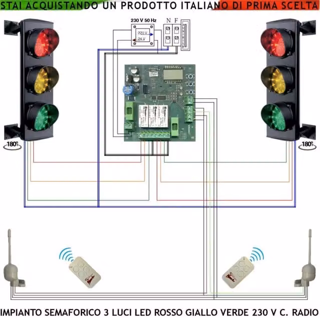 Semaforo Orientabile Securvera con 24 LED Rossi, Gialli e Verdi, Sistema a 2 Radiocomandi 433 MHz e 2 Radioriceventi, Struttura in Alluminio con Montaggio a Parete, IP65 – 1