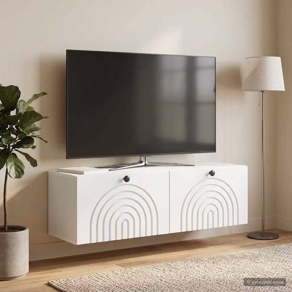 vidaXL Mobile Porta TV da Muro Bianco Moderno in Legno e Metallo L 98 cm x P 31 cm x H 30 cm