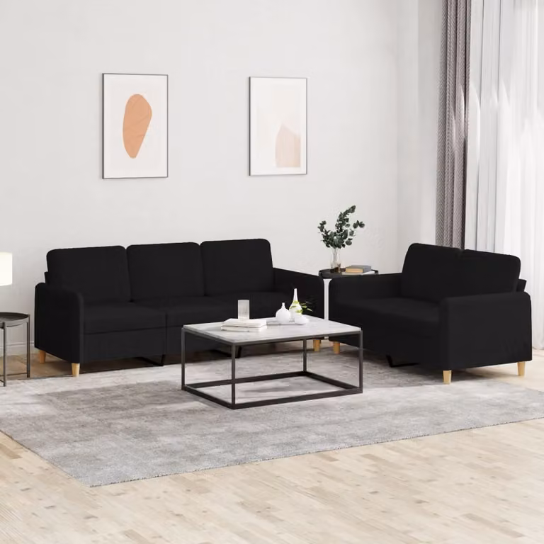 Maison Exclusive - Set divano a 2 posti con cuscini, tessuto nero