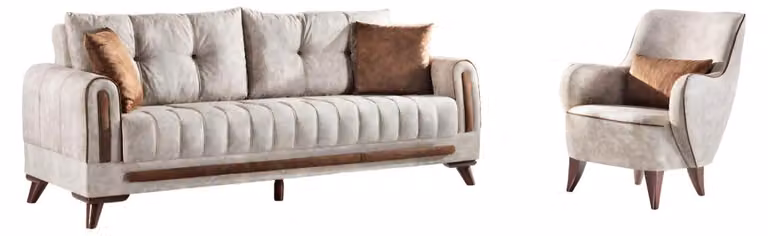 Sofagarnitur 3+1 Sitzer Garnitur Set Sofa Sessel Holz Textil Couchgarnitur