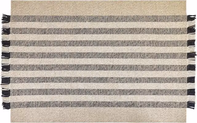 Tappeto Beliani in lana fatto a mano con motivo a righe moderno, bianco e nero, L: 230 cm, P: 160 cm