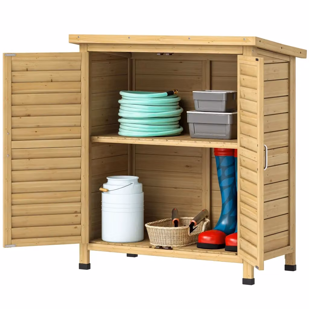 Casetta da Giardino Minimal in Legno di Abete Marrone con Ripiani Interni L: 87 cm, P: 46,5 cm, H: 96,5 cm – 2