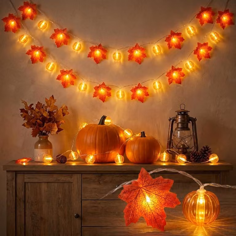 Catena luminosa da 4 metri - 30 LED - 8 elementi - Luce calda - Autunno