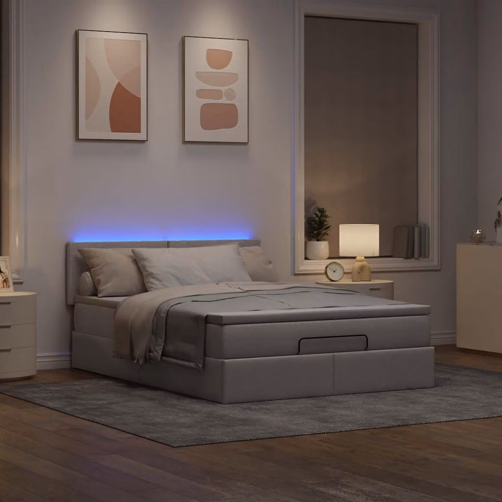 Maison Exclusive - Letto ottomano con materasso e LED Taupe 140x200 cm Tessuto