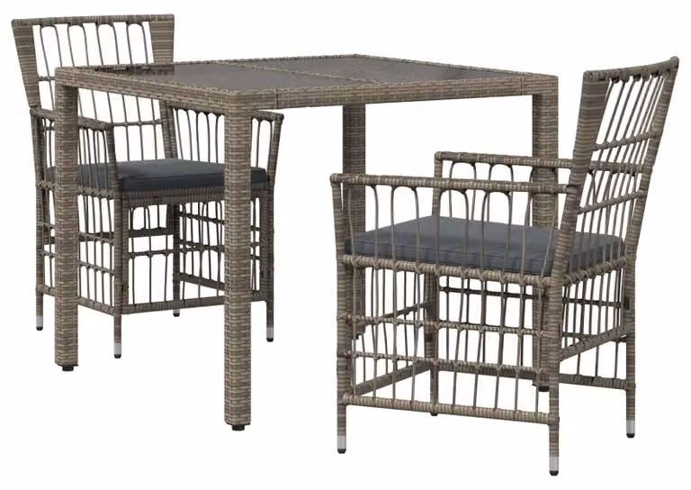Set da esterno per 3 persone, grigio, in rattan sintetico