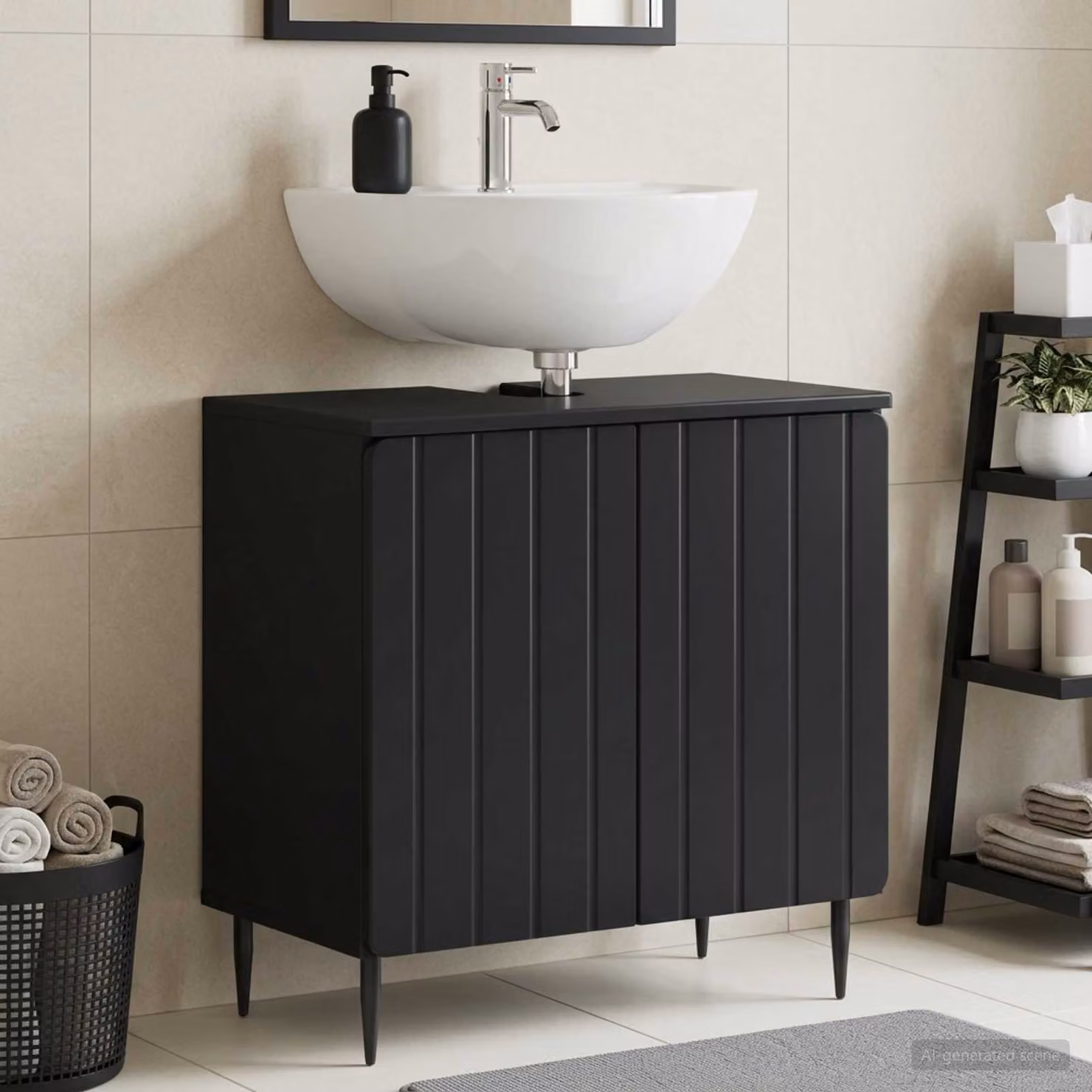 Armadio per lavabo da bagno moderno vidaXL ZWOLLE Nero L: 59,5 cm, P: 31,5 cm, H: 59 cm