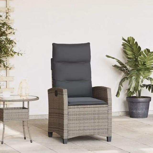 Set da giardino con sedia reclinabile e tavolino in rattan e metallo grigio vidaXL – 1