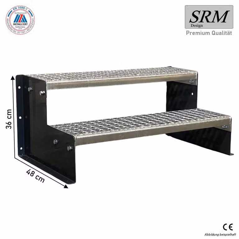 Scala a due gradini, modello 2, colore antracite, larghezza 110 cm, altezza 36 cm, senza ringhiera