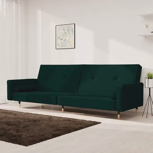 Divano Letto Click-Clack vidaXL in Velluto Verde con Cuscini e Poggiatesta Regolabile – 1