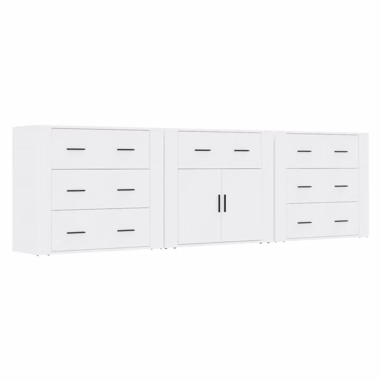 Credenze 3 pz Bianco in Legno Multistrato