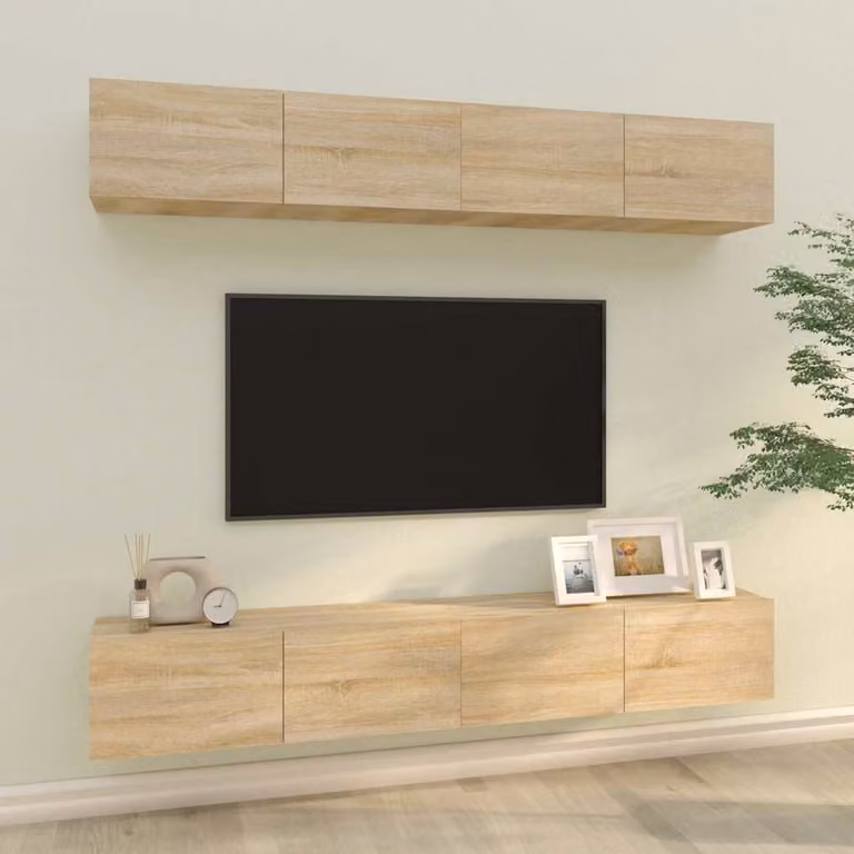 Set di 4 mobili porta TV da parete vidaXL in legno color rovere, L 100 x P 30 x H 30 cm