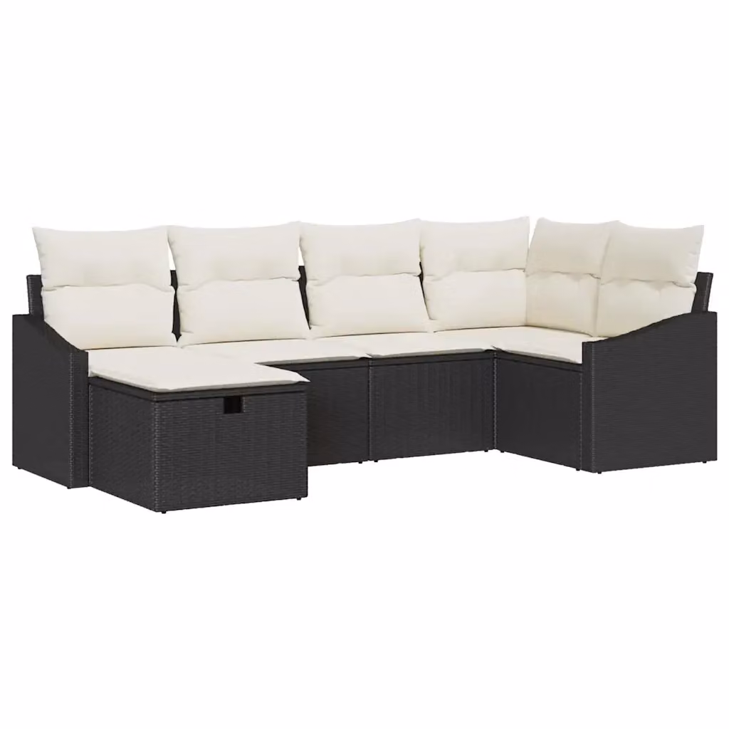 Set di divani da giardino vidaXL a forma di L in rattan nero con cuscini inclusi e struttura in acciaio verniciato a polvere – 2