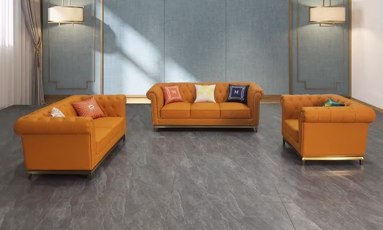 Chesterfield Wohnzimmer Couch Sofa Set Luxus Garnitur 3+2+1 Orange