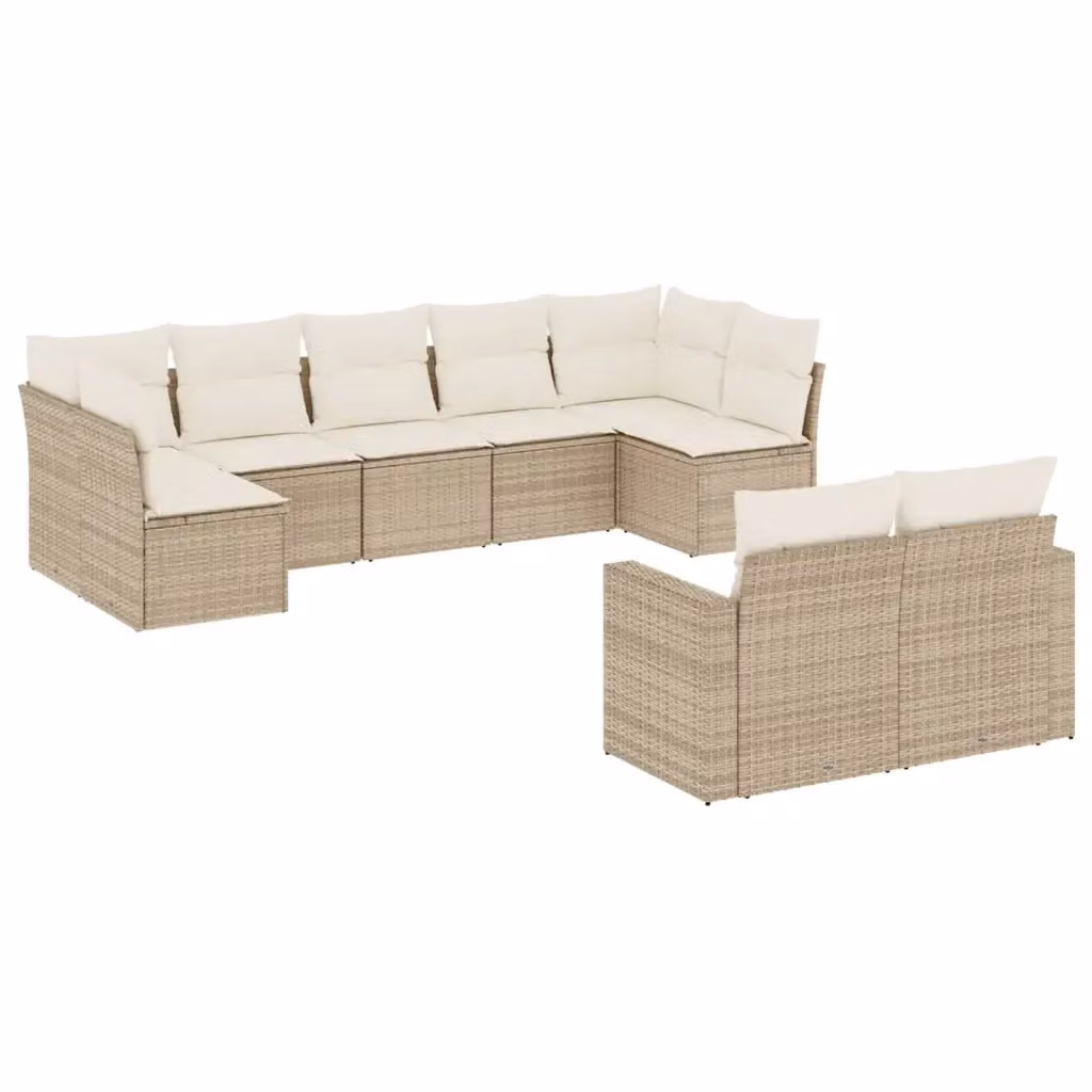 vidaXL Set Divano da Giardino a L 9 pz con Cuscini Beige e Ottoman in Polyrattan e Acciaio – 2