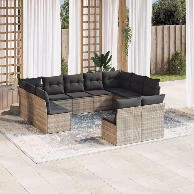 vidaXL Set Divani da Giardino 11 pz in Polyrattan Grigio con Cuscini Imbottiti e Coperture Rimovibili