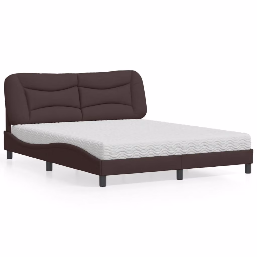 Letto con Materasso Hvar vidaXL in Tessuto e Similpelle Marrone e Bianco L/P/H: 160 x 200 cm
