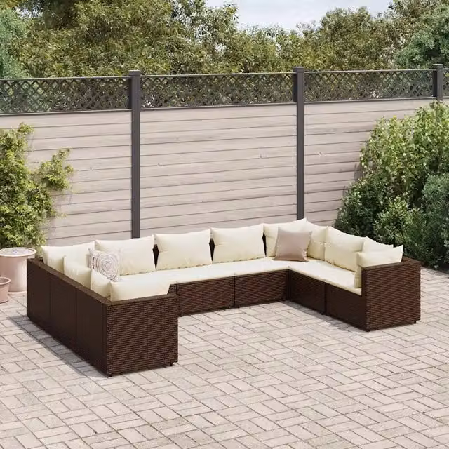 Set Divani da Giardino 9 pz con Cuscini in Polyrattan Marrone 3308265