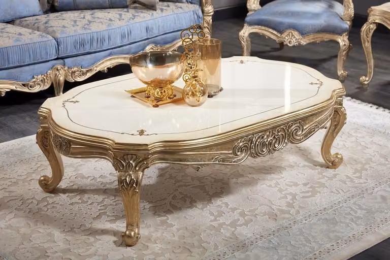 Casa Padrino tavolino barocco bianco/oro antico 143 x 94 x h. 44 cm - Magnifico tavolino barocco da salotto