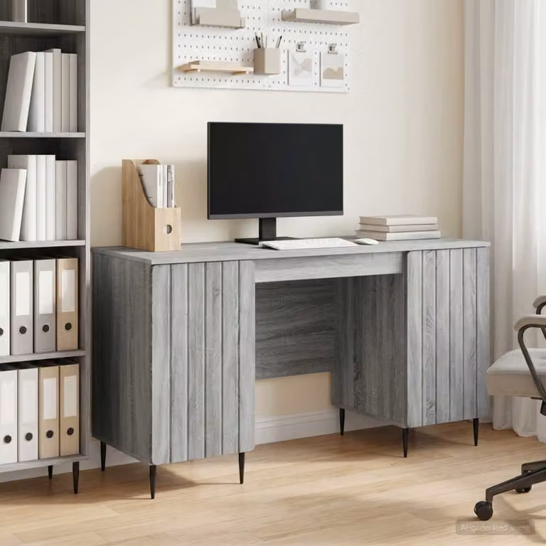 Scrivania moderna vidaXL in legno ingegnerizzato e metallo, Grigio, L 142,5 x P 50 x H 75 cm