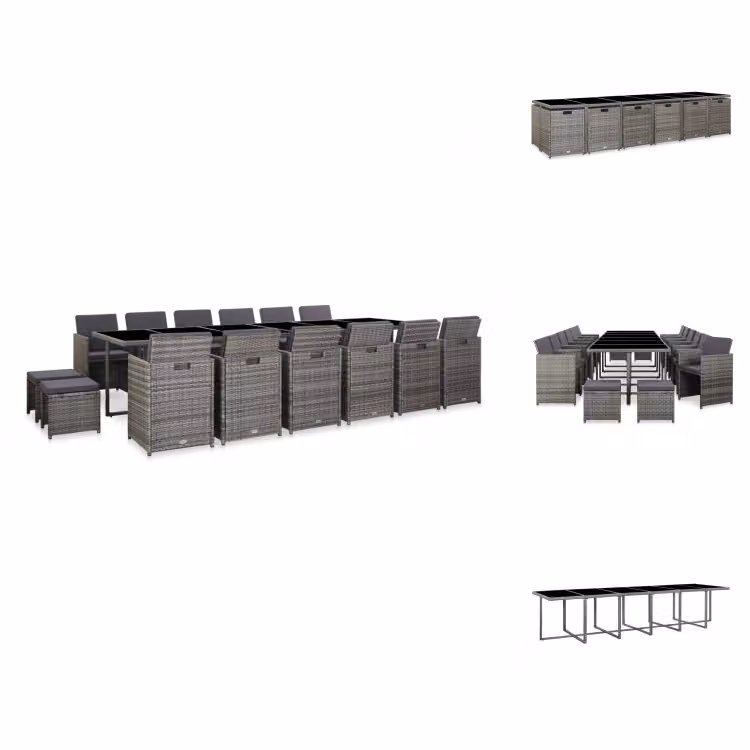 vidaXL set da pranzo da giardino 17 pezzi con cuscini in poly rattan grigio - Set di mobili da giardino
