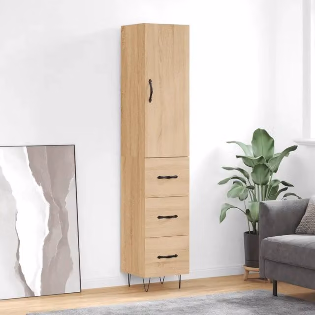 Credenza Buffet Armadio da Cucina Design Mania in Legno e Metallo Marrone L/P/H: 34,5 x 34 x 180 cm