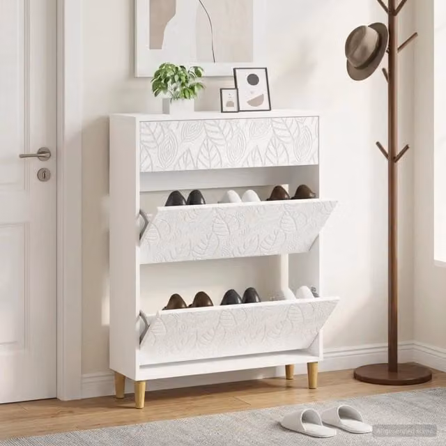 Mobile porta scarpe moderno vidaXL bianco con ante a ribalta in MDF L: 78 cm, P: 24 cm, H: 103 cm