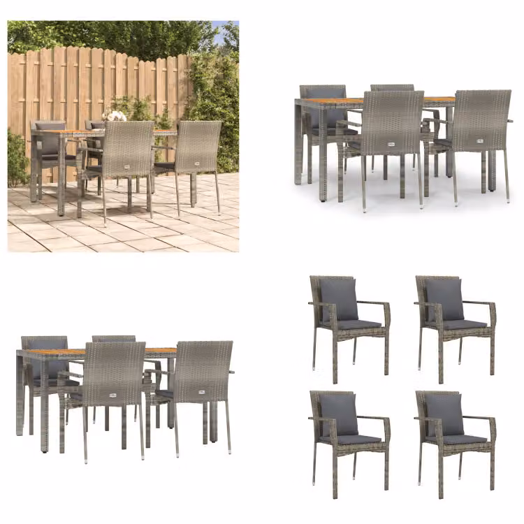 vidaXL Set da pranzo da giardino 5 pezzi con cuscini in poly rattan grigio - Set da pranzo da giardino - Set da pranzo da giardino - Set da pranzo da terrazza
