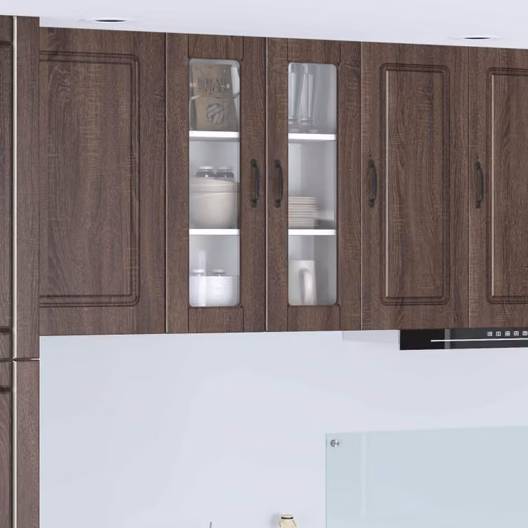Mobile da parete PORTO vidaXL in legno e vetro, Rovere Marrone, L: 60 cm, P: 31 cm, H: 80 cm