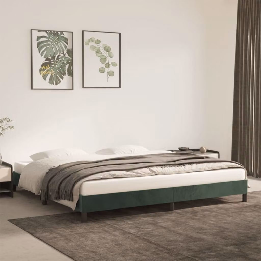 The Living Store Struttura letto in velluto verde scuro 200x200 cm