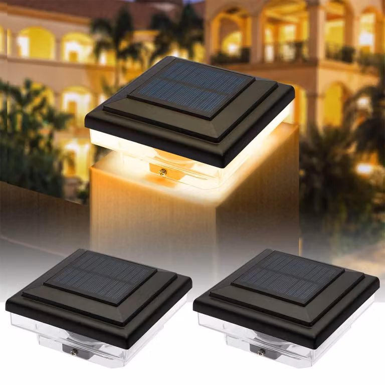 Lampione solare, set da 2, luce bianco caldo, grado di protezione IP65, adatto per pali da 6x6–12x12 cm, colore nero