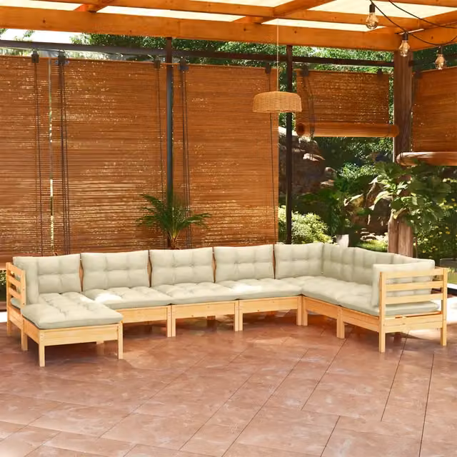 Set Divani da Giardino 8 pz con Cuscini Crema Massello di Pino 3096659