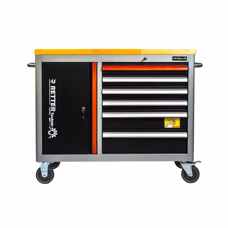 Carrello da officina RETTER RS5 Workstation Banco da lavoro compatto con piano in legno massiccio
