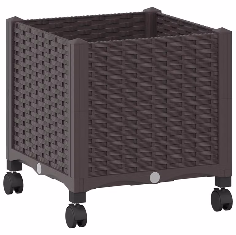 Vaso da giardino con ruote, marrone, 40 x 40 x 44 cm, in PP (polipropilene)