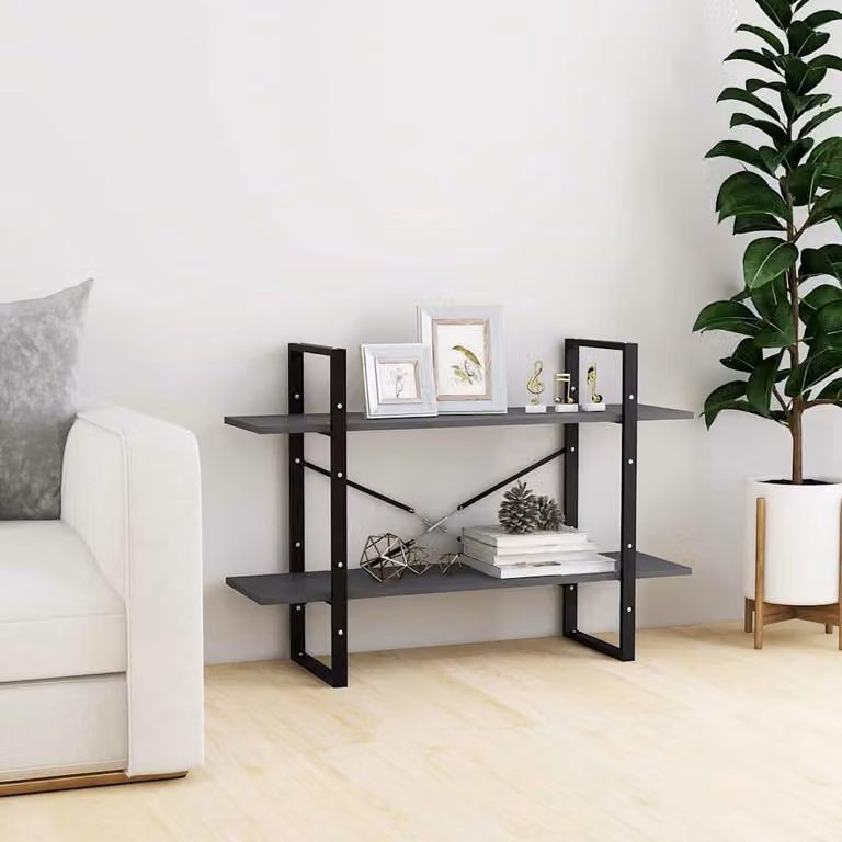 Libreria a 2 Ripiani vidaXL in Legno di Pino e Metallo Grigio L: 100 cm, P: 30 cm, H: 70 cm
