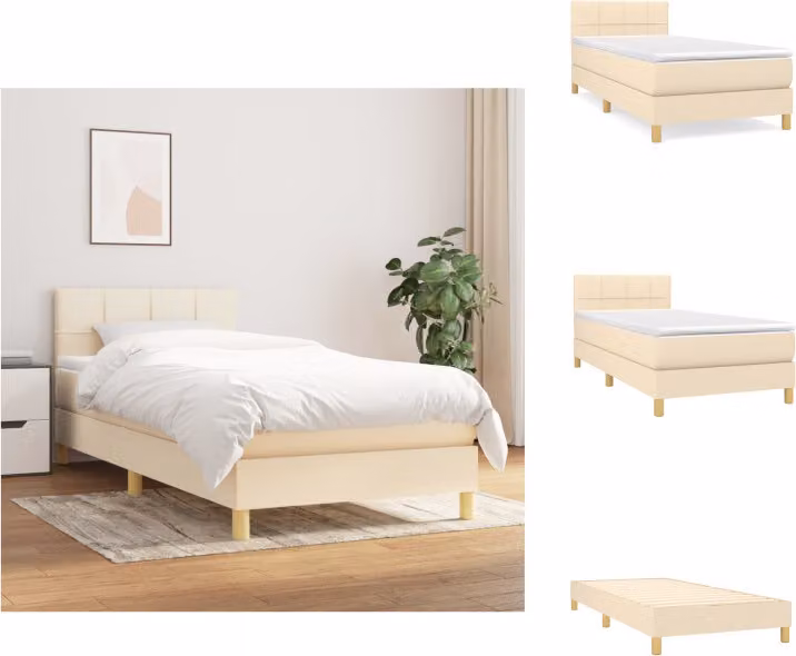 vidaXL Letto a molle con materasso crema 100x200 cm in tessuto - Letti e strutture letto