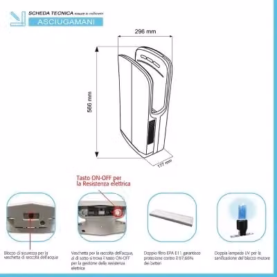 Asciugamani elettrico automatico salvaspazio da bagno grigio 1450W in plastica – 2