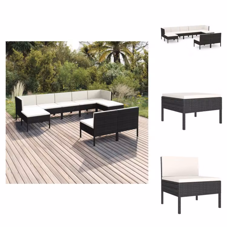 vidaXL Set 9 pezzi da giardino con cuscini in poly rattan nero - Set di mobili da giardino