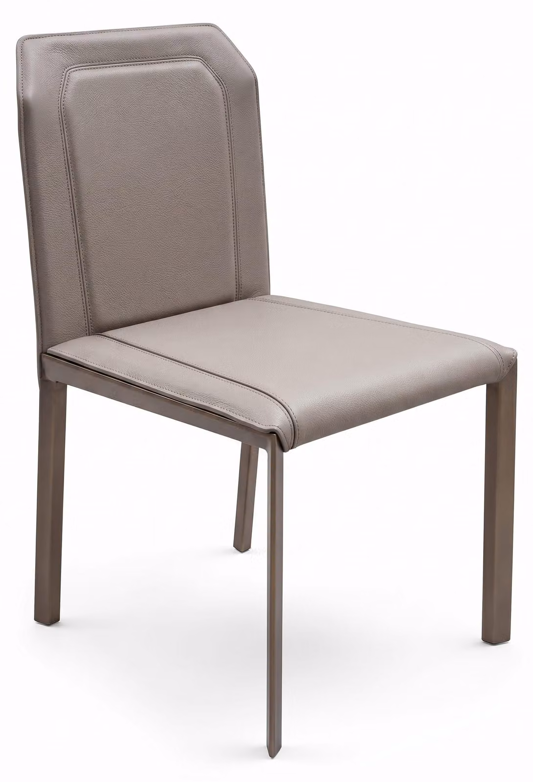Sedia da pranzo minimalista, color grigio-beige, in vera pelle imbottita, rivestimento completo, design elegante