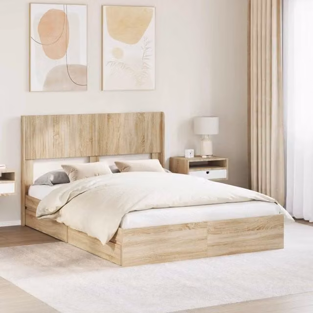 Struttura del letto con stoccaggio e testata-Giroletto con contenitore Rovere Sonoma 963467