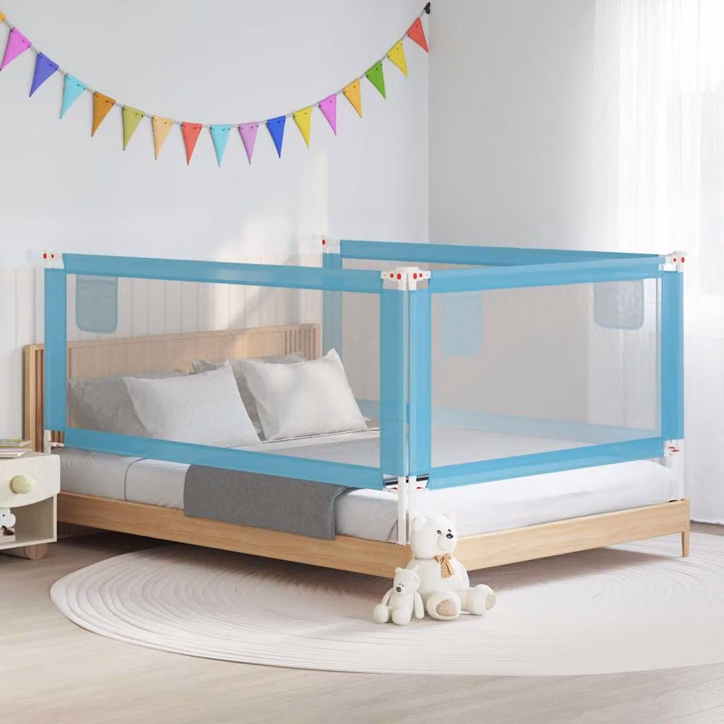 Sponda Letto di Sicurezza per Bambini vidaXL in Tessuto e Metallo, Blu, L: 200 cm, H: 25 cm