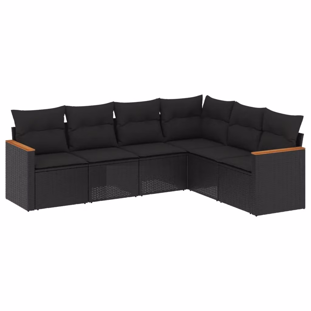 Set Divano da Giardino a L vidaXL 6 pz con Cuscini Nero in Polyrattan e Struttura in Acciaio – 2